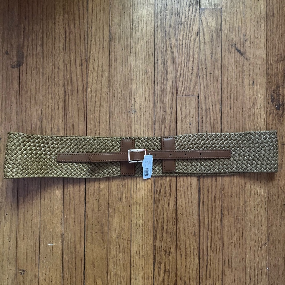 New York & Company NYC Braided Woven Belt Brown Braided Faux Leather Wide L/XL